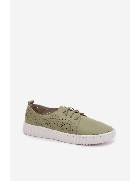 Women's Perforated Ankle Shoes With Laces Green Pearla