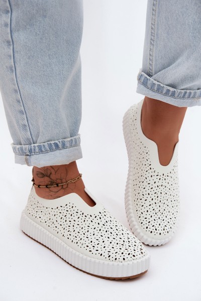 Open Slip-On Platform Shoes White Glamma