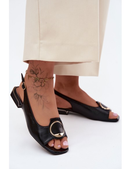 Women's Flat Heel Sandals With Decoration Black Glima