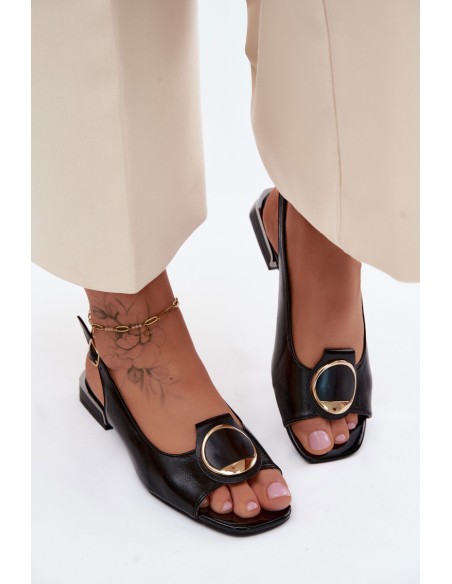 Women's Flat Heel Sandals With Decoration Black Glima