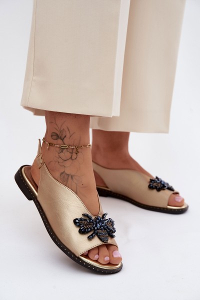 Shiny Women's Flat Gold Decor Sandals Russona