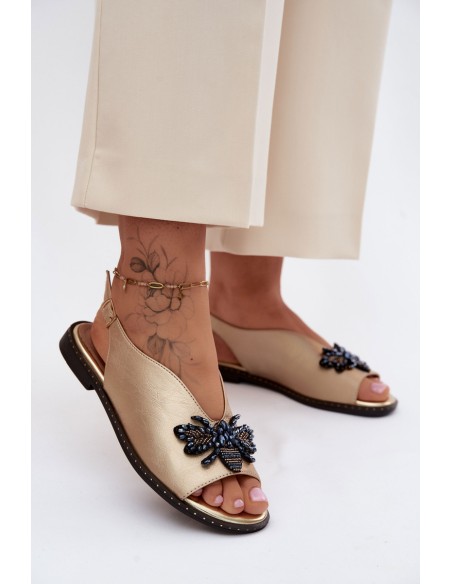 Shiny Women's Flat Gold Decor Sandals Russona