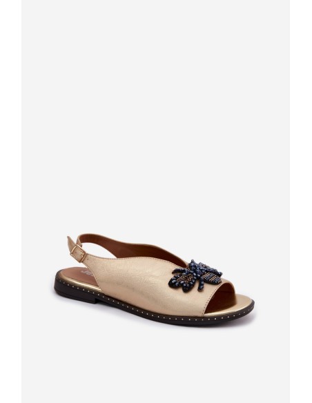 Shiny Women's Flat Gold Decor Sandals Russona
