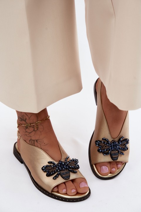 Shiny Women's Flat Gold Decor Sandals Russona