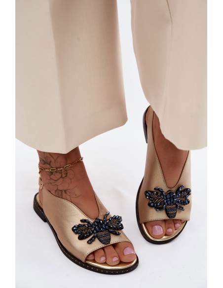 Shiny Women's Flat Gold Decor Sandals Russona