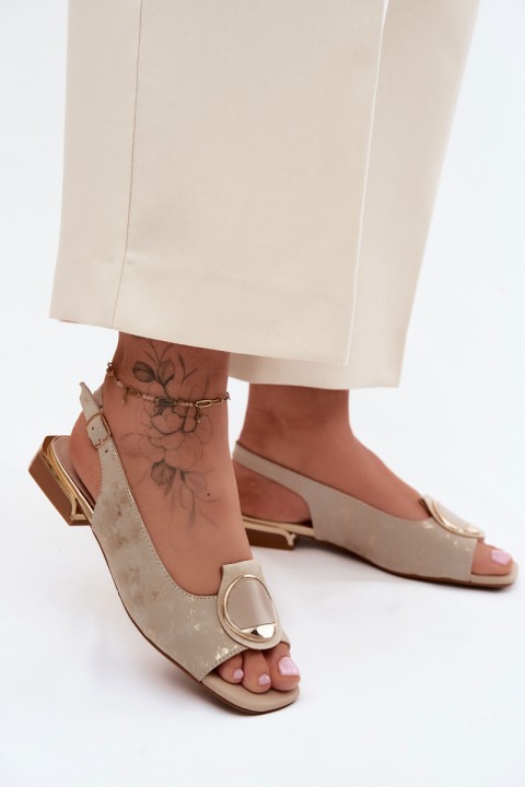 Women's Flat Heeled Sandals With Gold Embellishment Glima