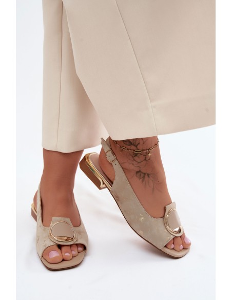 Women's Flat Heeled Sandals With Gold Embellishment Glima