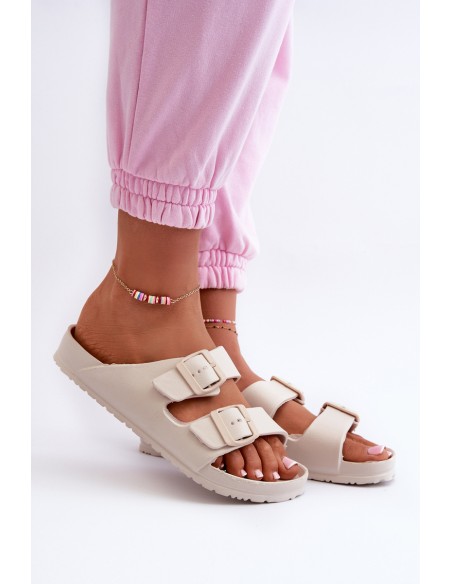 Women's Foam Flip Flops with Buckles Beige Luciene