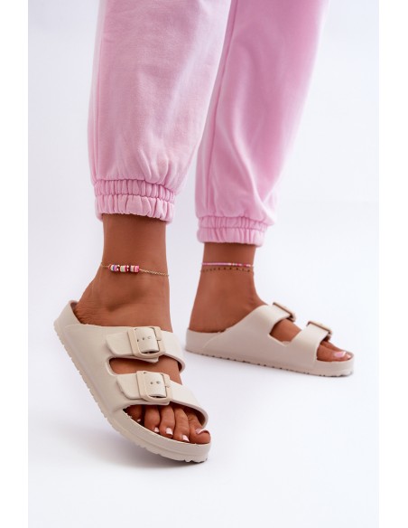 Women's Foam Flip Flops with Buckles Beige Luciene