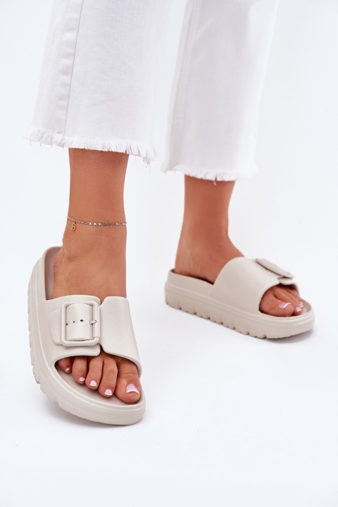 Women's Foam Platform Sandals With Buckle Beige Viasara