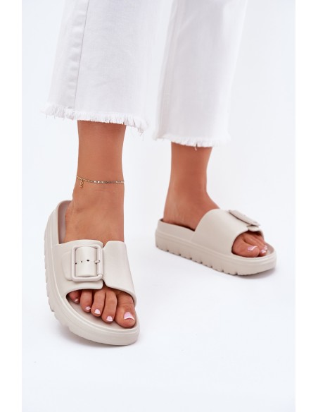 Women's Foam Platform Sandals With Buckle Beige Viasara