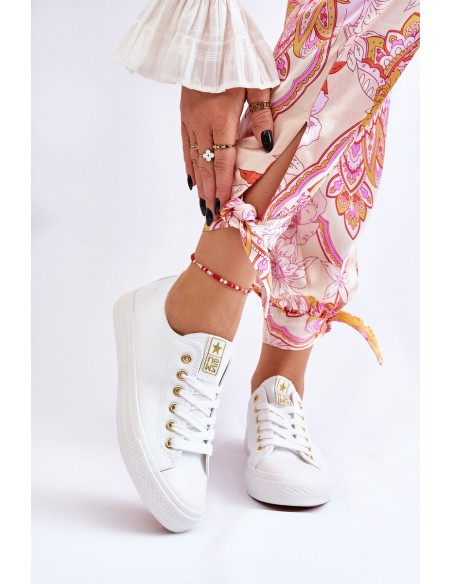 Women's Classic Sneakers White And Gold Ecoma