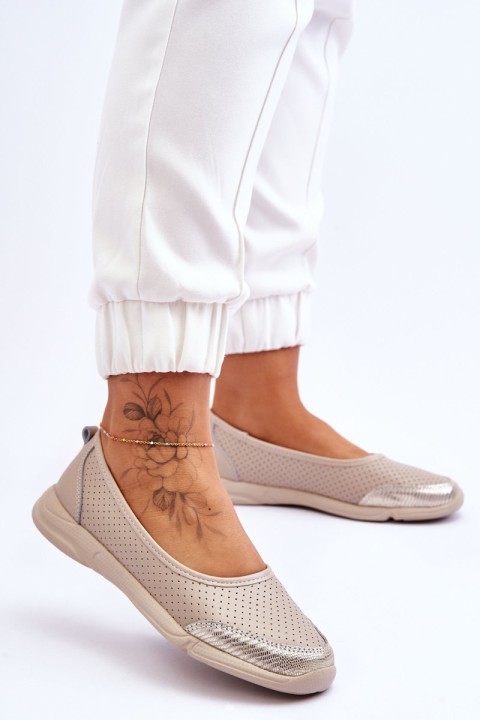 Leather Women's Openwork Ballerinas Beige Lucy