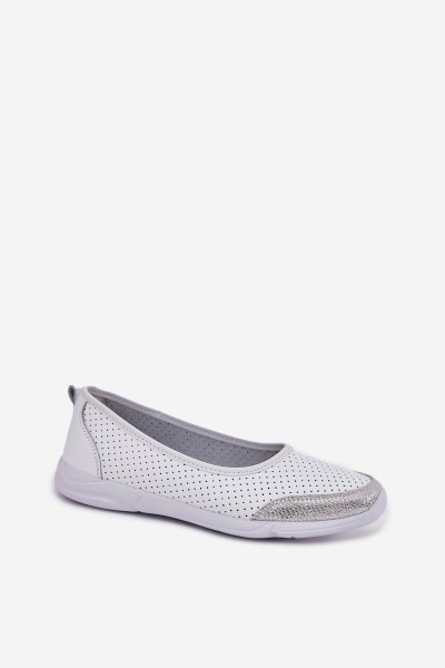 Leather Women's Perforated Ballet Flats White Lucy 2
