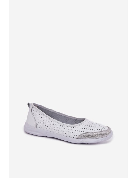 Leather Women's Perforated Ballet Flats White Lucy