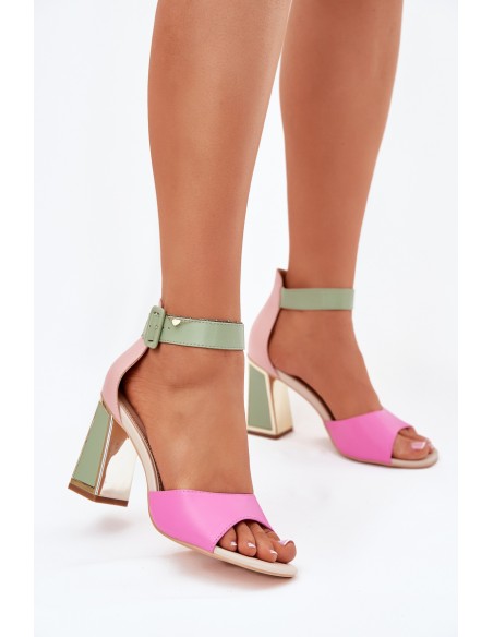 Elegant Women's Heeled Sandals Pink-Green Rosazara