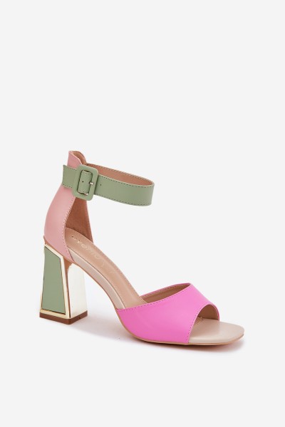 Elegant Women's Heeled Sandals Pink-Green Rosazara 2