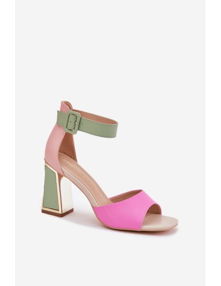 Elegant Women's Heeled Sandals Pink-Green Rosazara