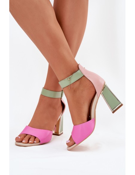 Elegant Women's Heeled Sandals Pink-Green Rosazara