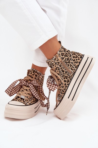 Women's Sneakers With Ribbon And Zipper On Platform Panther Mavara