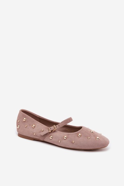 Cuddly Dark Beige Embellished Ballerinas With Strap 2