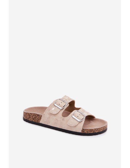 Women's Cork Heeled Sandals With Straps Beige-Gold Vivio
