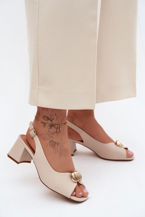Women's Sandals With Gold Detail Block Heel Sergio Leone SK159 Beige