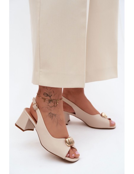 Women's Sandals With Gold Detail Block Heel Sergio Leone SK159 Beige