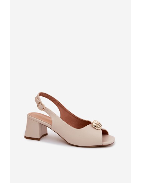 Women's Sandals With Gold Detail Block Heel Sergio Leone SK159 Beige