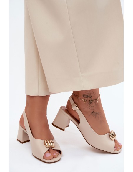 Women's Sandals With Gold Detail Block Heel Sergio Leone SK159 Beige