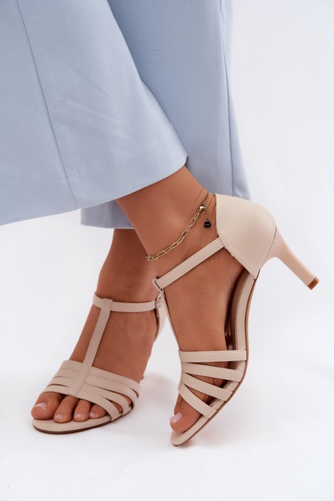Women's Strappy Sandals with Slim Heel Sergio Leone SK132 Beige