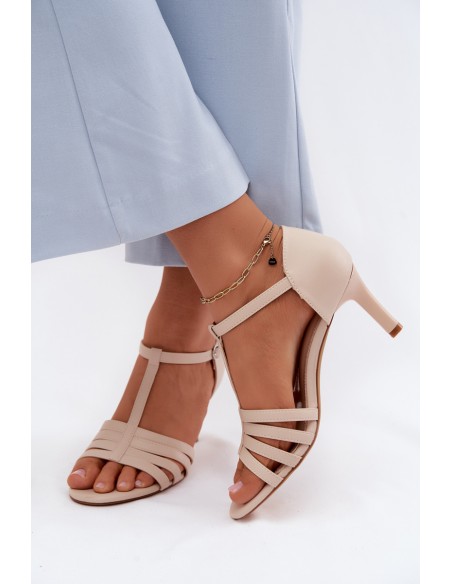Women's Strappy Sandals with Slim Heel Sergio Leone SK132 Beige