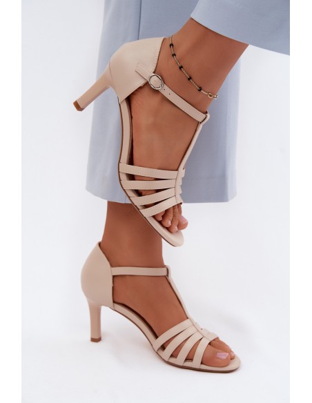 Women's Strappy Sandals with Slim Heel Sergio Leone SK132 Beige
