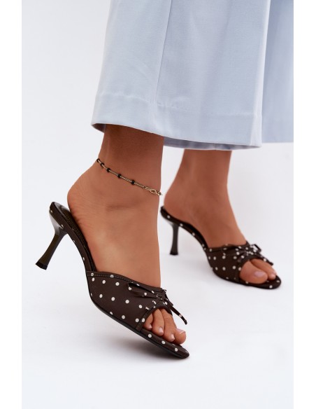 Women's Bow-Patterned Polka Dot Heeled Olive Shinea