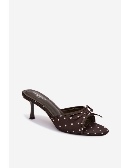 Women's Bow-Patterned Polka Dot Heeled Olive Shinea