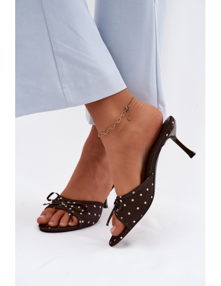 Women's Bow-Patterned Polka Dot Heeled Olive Shinea