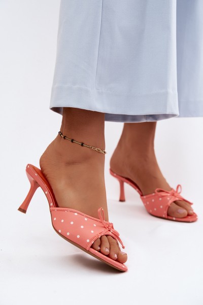 Women's Orange Polka Dot Heeled Bow Sandals Shinea