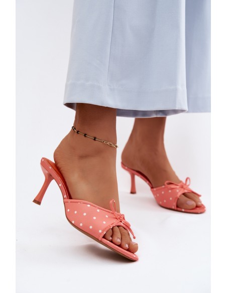 Women's Orange Polka Dot Heeled Bow Sandals Shinea