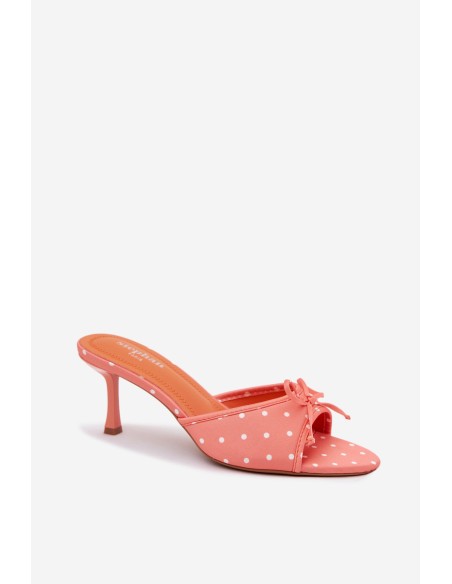 Women's Orange Polka Dot Heeled Bow Sandals Shinea