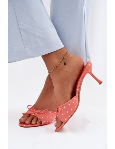 Women's Orange Polka Dot Heeled Bow Sandals Shinea
