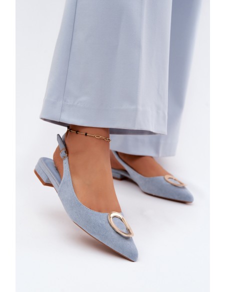 Women's Flat-Soled Sandals with Decoration Blue Sparkle