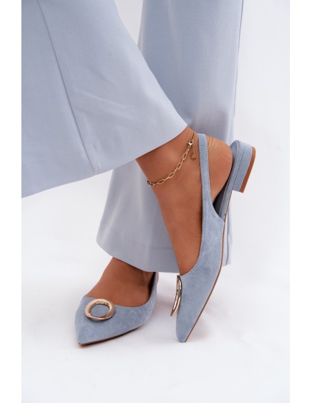 Women's Flat-Soled Sandals with Decoration Blue Sparkle