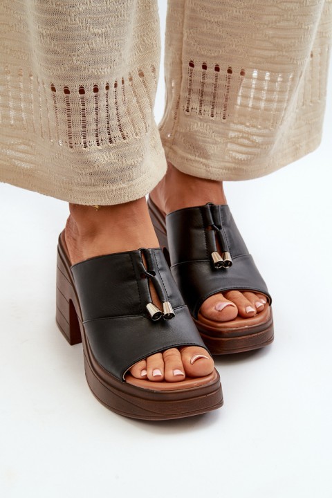 Women's Platform Slide Sandals with Chunky Heel Black Dafira