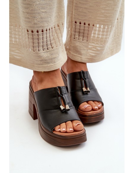 Women's Platform Slide Sandals with Chunky Heel Black Dafira