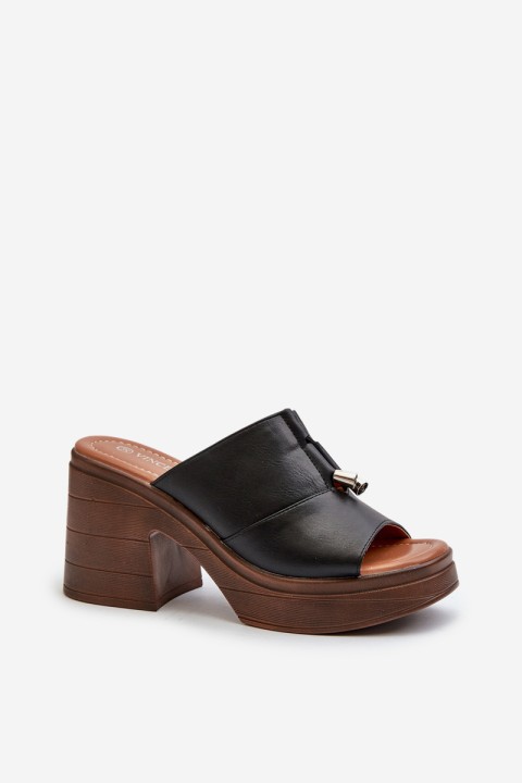 Women's Platform Slide Sandals with Chunky Heel Black Dafira
