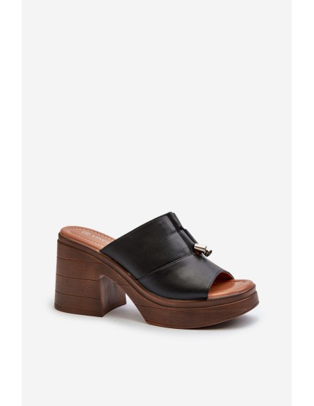 Women's Platform Slide Sandals with Chunky Heel Black Dafira