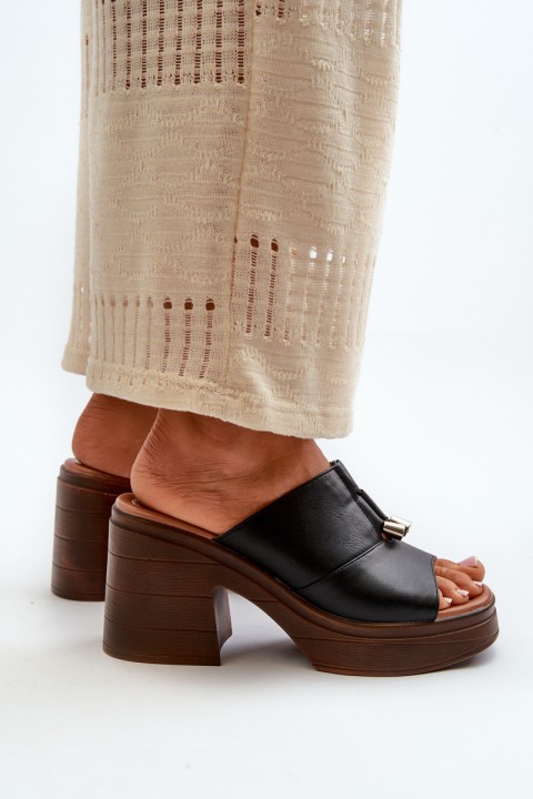Women's Platform Slide Sandals with Chunky Heel Black Dafira