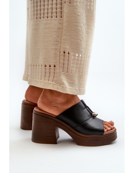 Women's Platform Slide Sandals with Chunky Heel Black Dafira