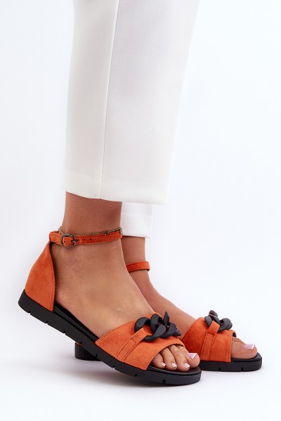 Women's Flat Sandals With Chain Vinceza 17320 Orange