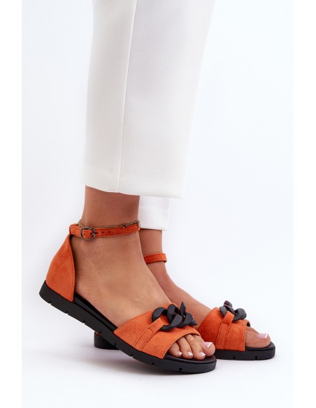 Women's Flat Sandals With Chain Vinceza 17320 Orange